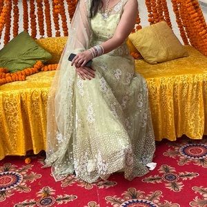 Green heavy embroidery gown with duppata